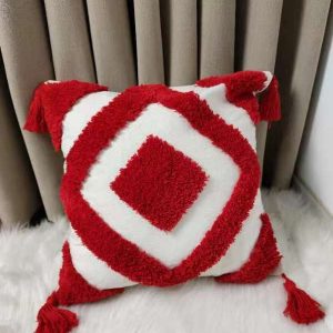 Boho vintage throw cushion cotton pillow case-red/white