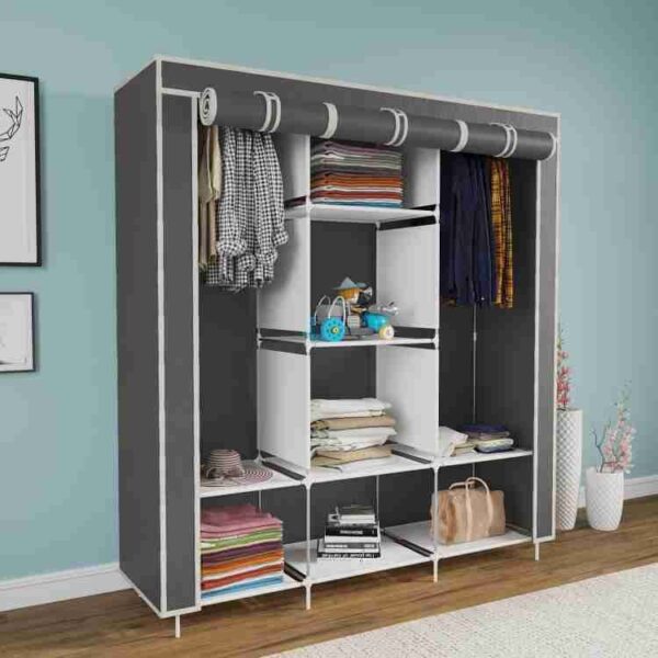 Smartrahalife 130CM 3 Columns Metallic Wardrobe